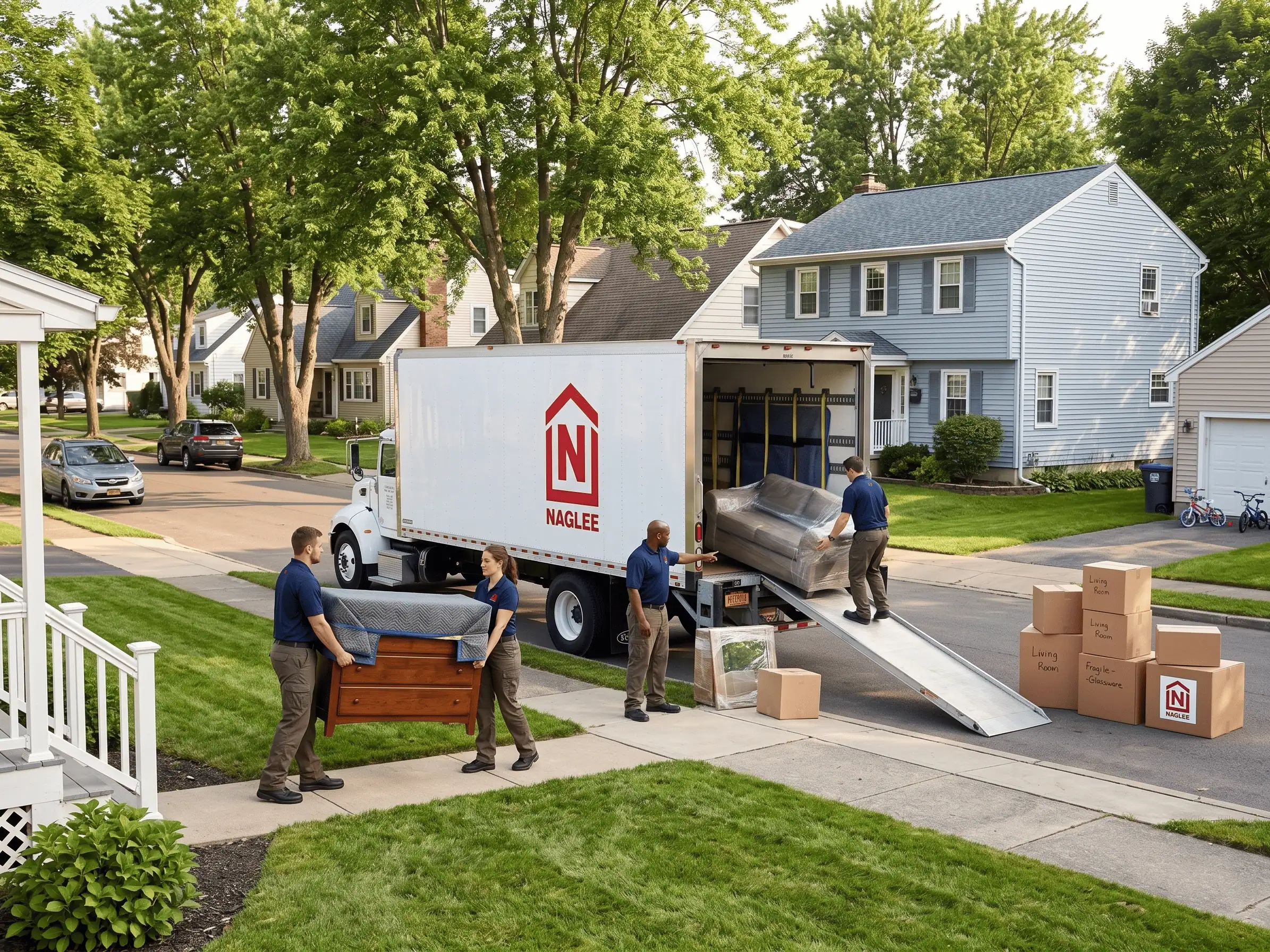 Naglee Moving truck and employees in Elmira, NY